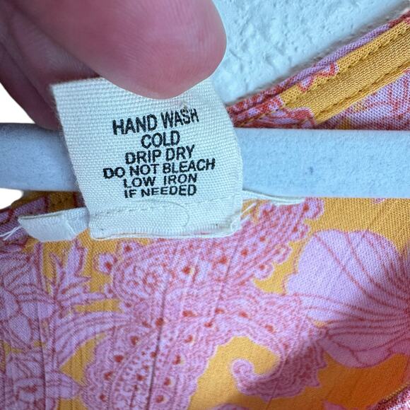 Romantic Gypsy Orange Pink Floral Long Sleeve V-Neck Rayon Flowy Boho Dress 4X - Picture 9 of 9